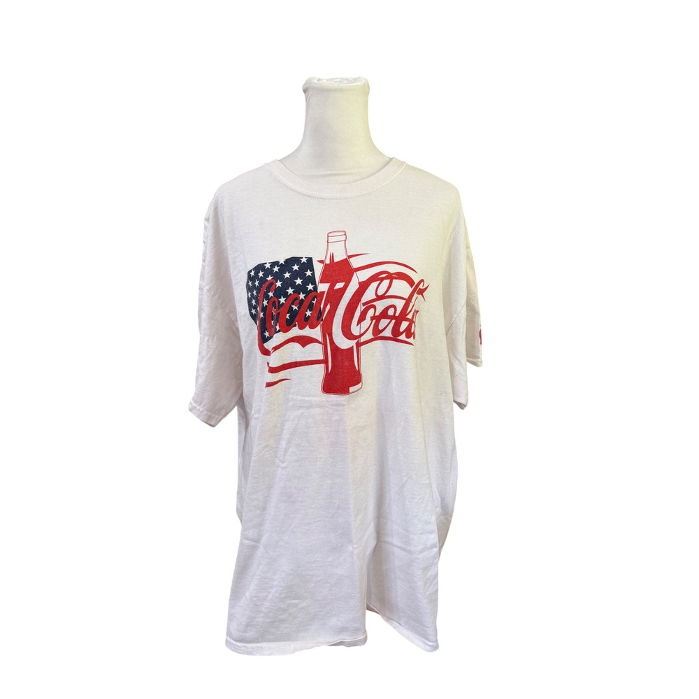Coca-Cola Southwest Beverages Graphic T-Shirt Mens XL White American Flag Cotton